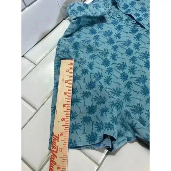 All in Motion Short Sleeve Shirt Blue Teal Palm Tree Size Medium 1/4 Button Up - Picture 5 of 7